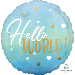 Hello World Blue Baby Boy Foil Balloon - 18in