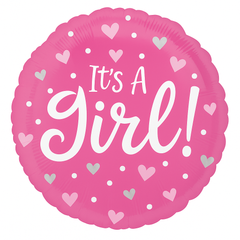 "It's a Girl" Heart & Dots Foil Balloon - 18in