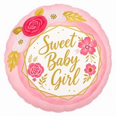 Sweet Baby Girl Floral Geo Deluxe Foil Balloon