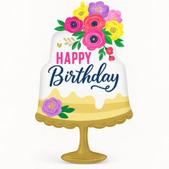Artful Floral Birthday Cake Shape Foil Balloon