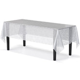 White Floral Plastic Table Cover - 54 In. x 108 In.