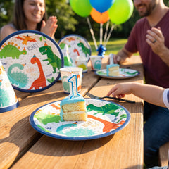 Dino-Mite Baby's First Birthday Round Paper Plates, 7-Inch, 8-Pack