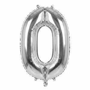 Silver Foil Number 0 Balloon - Air-Filled Metallic Decor