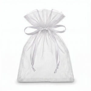 Elegant White Organza Wedding Favor Bags - 12 Pack