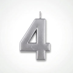 Silver Number 4 Metallic Birthday Candle