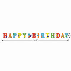 Colorful Happy Birthday Banner with Polka Dots and Party Horns