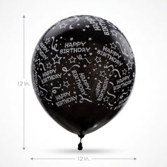 Black "Happy Birthday" Confetti Latex Balloons - 12", 6-Pack
