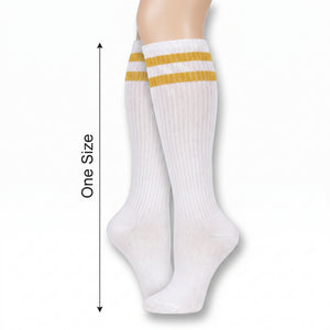 Gold Stripe Athletic Knee-High Socks