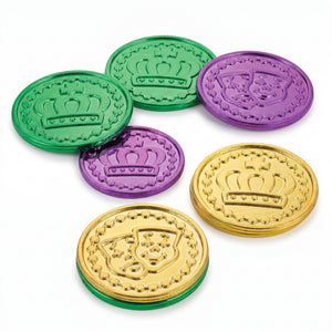 Mardi Gras Crown Coins - 100 Pack in Gold, Green, and Purple