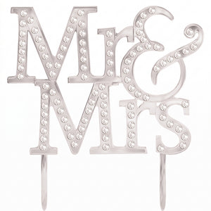"Mr & Mrs" Rhinestone Wedding Cake Topper, Silver