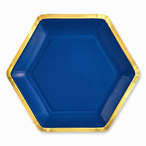 Royal Blue 9" Hexagon Metallic Paper Plate