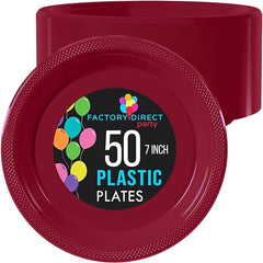 7 In. Burgundy Plastic Plates | 50 Count