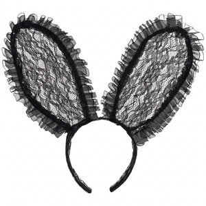 Black Lace Bunny Ears Headband for Halloween