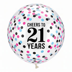 Cheers to 21 Latex Balloon - 24" Confetti Design