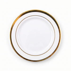 Elegant White and Gold Trim Plastic Dessert Plates - 7.5", 20-Pack