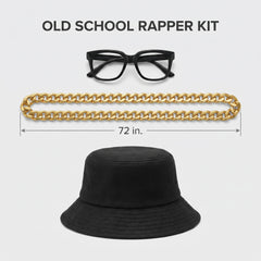 1980s Old School Rapper Costume Kit with Hat, Glasses & Chain - One Size (72" long)