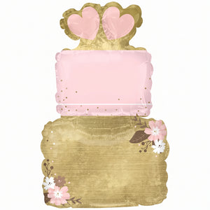 Elegant Wedding Cake Air-Filled Foil Balloon - Gold & Pink