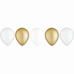 Elegant Golden & White Latex Balloons - 11 Inch, 15 Count