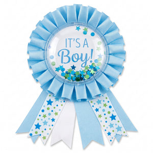 "It's a Boy" Confetti Shaker Award Ribbon - Blue Baby Shower Accessory