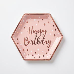 Blush Birthday Hexagon Plates with Rose Gold Accents - 7" - 8 Pack