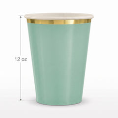 Elegant Gold Rimmed Mint Paper Cups - 12oz