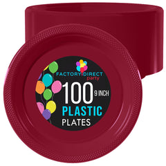 9 In. Burgundy Plastic Plates | 100 Count