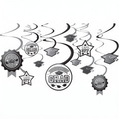 White Graduation Spiral Decorations Value Pack, 12-Pack