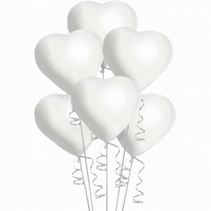 White Heart-Shaped Latex Balloons, 11-Inch, 6-Pack