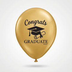 "Congrats Grad" Gold, Silver, and Black Latex Balloons, 12-Inch, 15-Pack