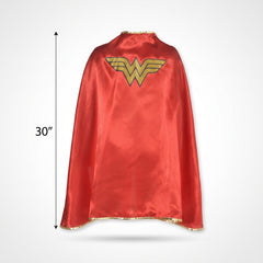 Kids' DC Wonder Woman Cape, Red/Gold, Wearable Costume Accessory for Halloween - One Size (30" long)