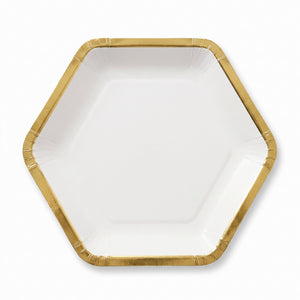 Elegant White Hexagon 9" Metallic Paper Plates