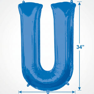 Royal Blue Letter U Foil Balloon - Super Shape
