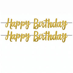 Golden Glitter Happy Birthday Banner