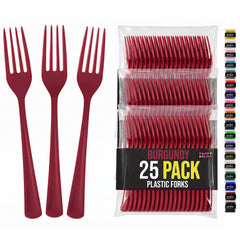 Burgundy Plastic Forks | 25 Count