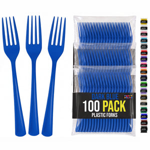 Heavy Duty Dark Blue Plastic Forks | 7.5 in. | 100 Count