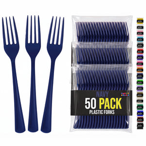 Heavy Duty Navy Plastic Forks | 7.5 in. | 50 Count