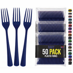 Heavy Duty Navy Plastic Forks | 7.5 in. | 50 Count
