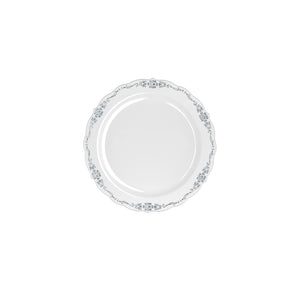 9 In. Gray / Silver Victorian Design Plates | 20 Count
