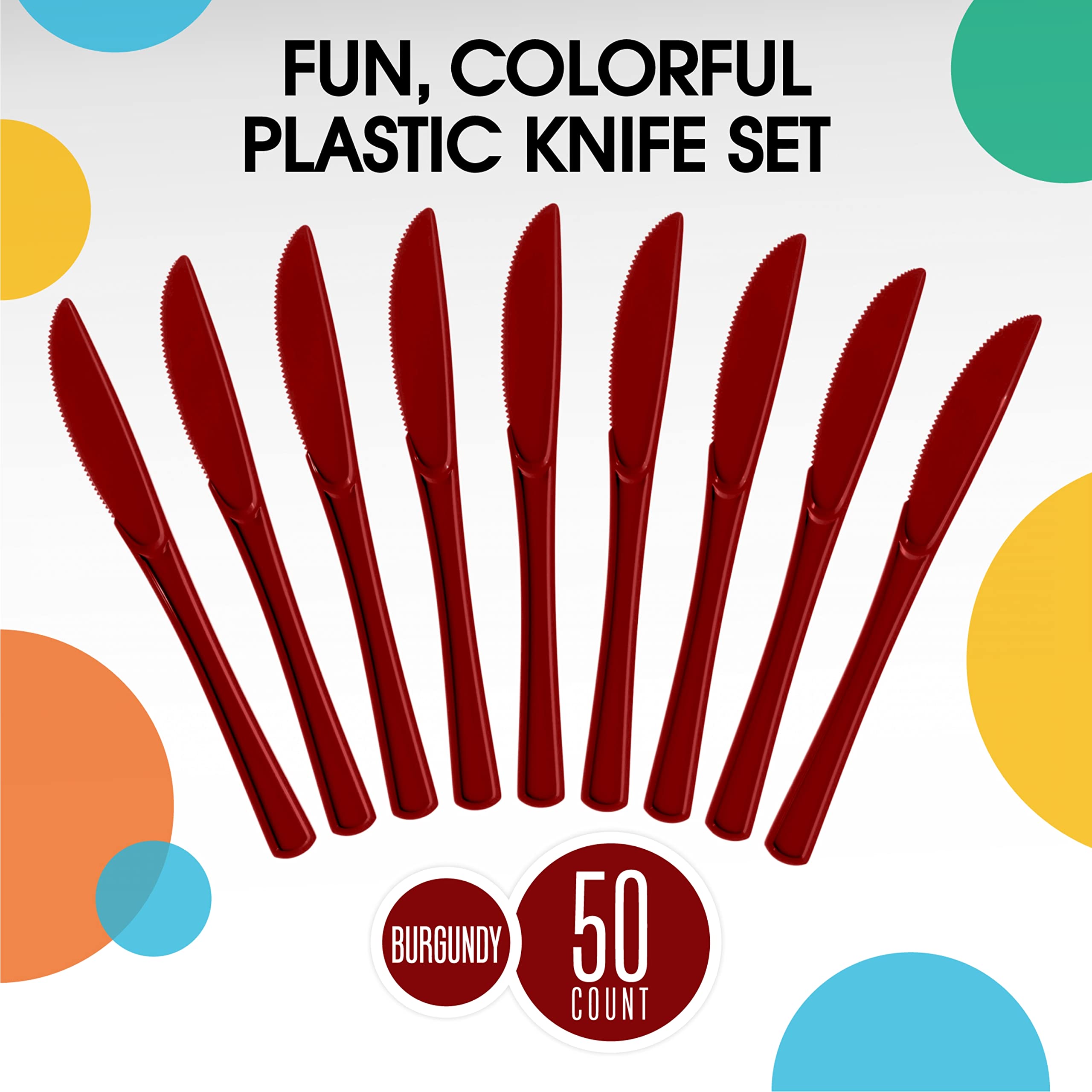 Heavy Duty Burgundy Plastic Knives | 50 Count