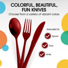 Heavy Duty Burgundy Plastic Knives | 50 Count