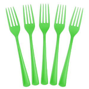 Little Gym - Heavy Duty Lime Green Plastic Forks | 50 Count