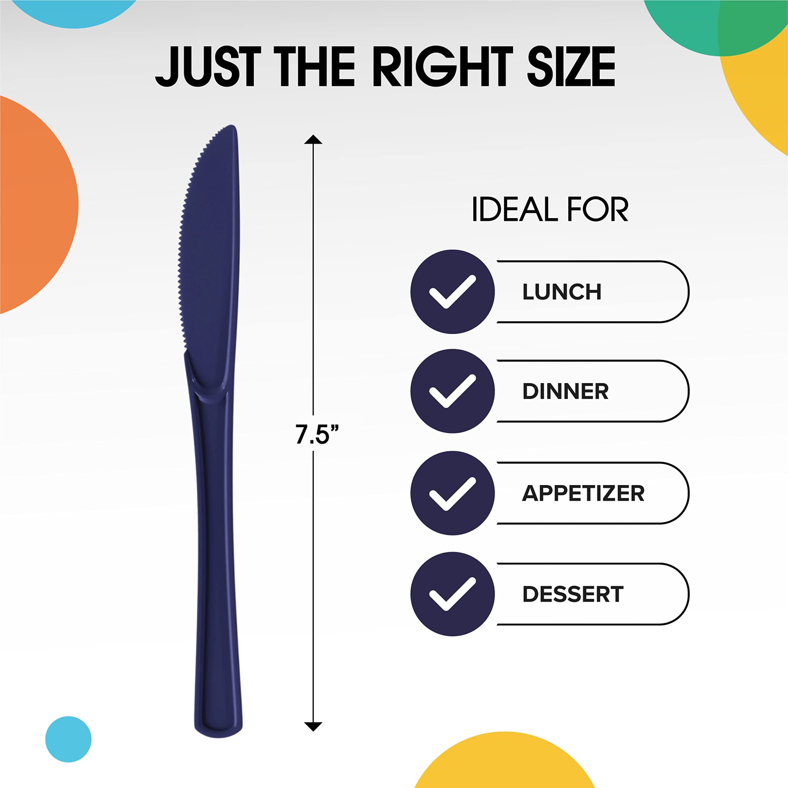 Heavy Duty Navy Plastic Knives | 50 Count