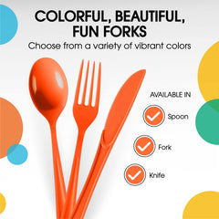 Heavy Duty Orange Plastic Forks | 50 Count