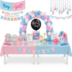 389 Pcs Gender Reveal Deluxe Party Kit - For 8 Guests