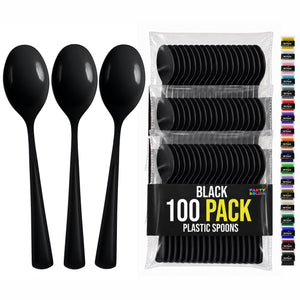 Heavy Duty Black Plastic Spoons | 7 in. | 100 Count