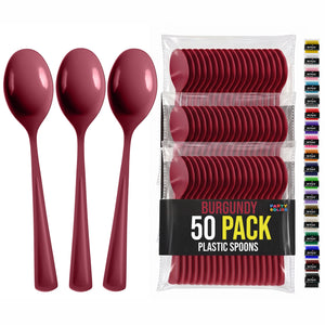Heavy Duty Burgundy Plastic Spoons | 7.5 in. | 50 Count