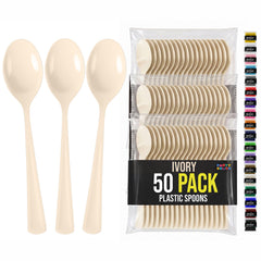 Heavy Duty Ivory Plastic Spoons | 7 in. | 50 Count