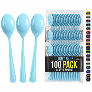 Heavy Duty Light Blue Plastic Spoons | 7 in. | 100 Count