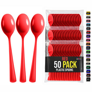 Heavy Duty Red Plastic Spoons | 7 in. | 50 Count
