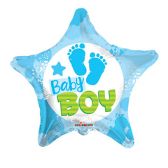 Blue/White Star Shaped Baby Footprint Mylar Balloon - 1 Ct.